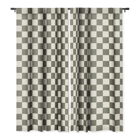 Carey Copeland Checkerboard Olive Green Blackout Window Curtain