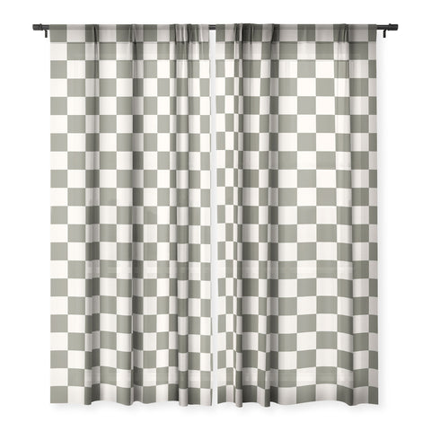Carey Copeland Checkerboard Olive Green Sheer Window Curtain