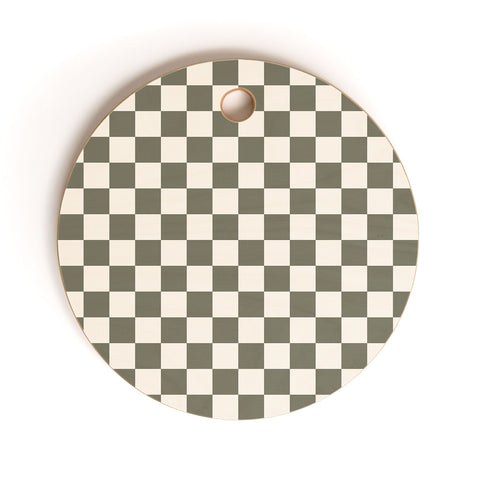 Carey Copeland Checkerboard Olive Green Cutting Board Round