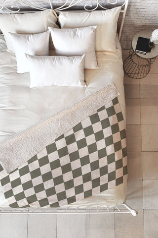 Carey Copeland Checkerboard Olive Green Fleece Throw Blanket