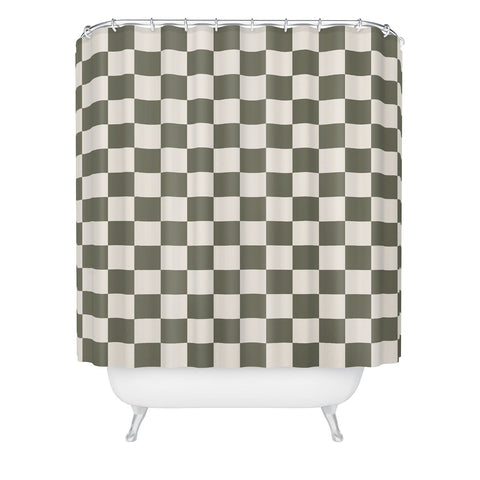 Carey Copeland Checkerboard Olive Green Shower Curtain