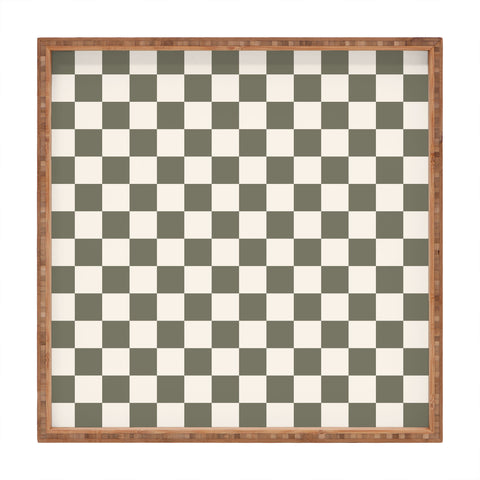 Carey Copeland Checkerboard Olive Green Square Tray