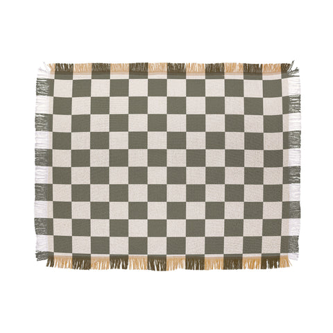Carey Copeland Checkerboard Olive Green Throw Blanket