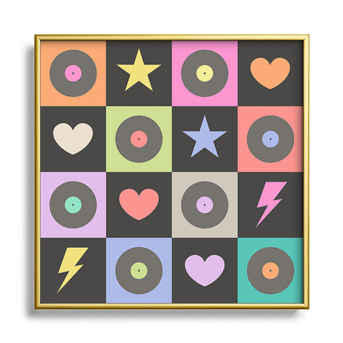 Carey Copeland Colorful Checkerboard 80s Square Metal Framed Art Print