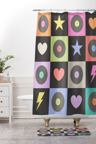 Carey Copeland Colorful Checkerboard 80s Shower Curtain And Mat