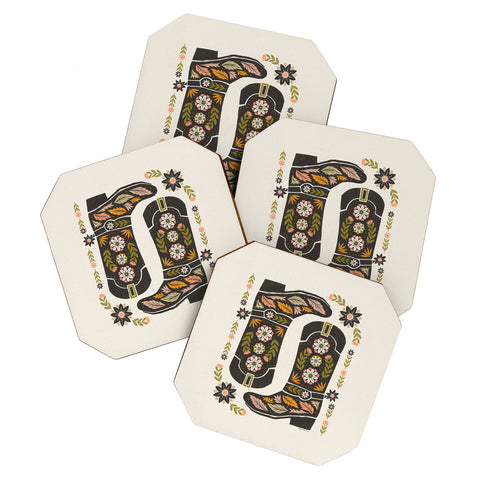 Carey Copeland Cowboy boots and flowers Coaster Set