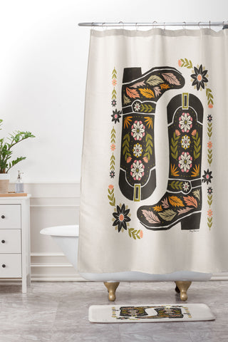 Carey Copeland Cowboy boots and flowers Shower Curtain And Mat