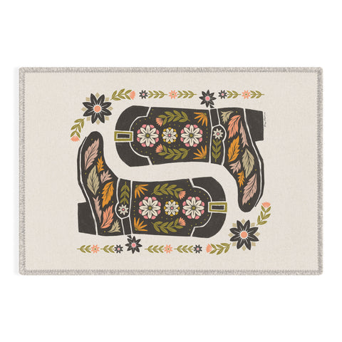 Carey Copeland Cowboy boots and flowers Outdoor Rug