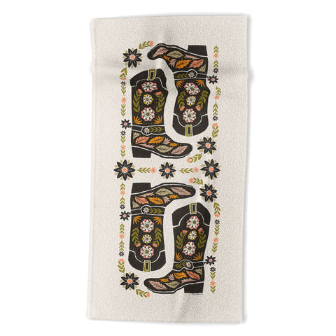 Carey Copeland Cowboy boots and flowers Beach Towel