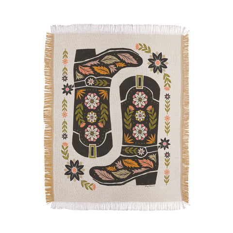 Carey Copeland Cowboy boots and flowers Throw Blanket