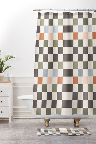 Carey Copeland Fall Checkerboard Shower Curtain And Mat