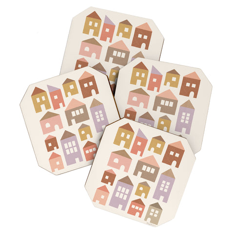 Carey Copeland Happy Houses Earth Tones Coaster Set