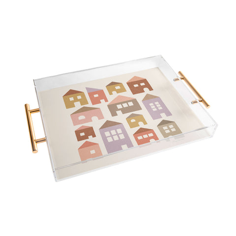 Carey Copeland Happy Houses Earth Tones Acrylic Tray