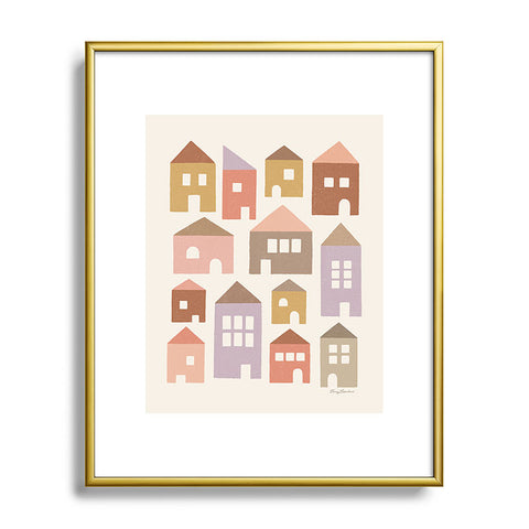 Carey Copeland Happy Houses Earth Tones Metal Framed Art Print