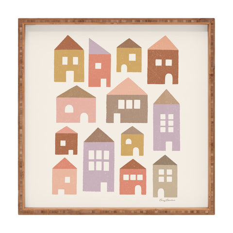 Carey Copeland Happy Houses Earth Tones Square Tray