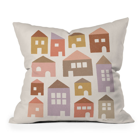 Carey Copeland Happy Houses Earth Tones Throw Pillow