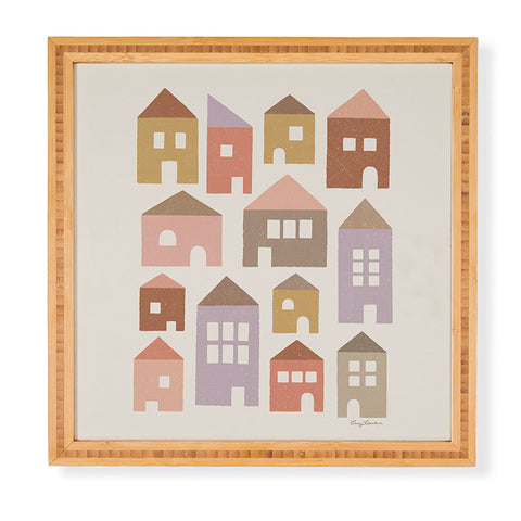 Carey Copeland Happy Houses Earth Tones Framed Wall Art