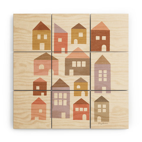 Carey Copeland Happy Houses Earth Tones Wood Wall Mural