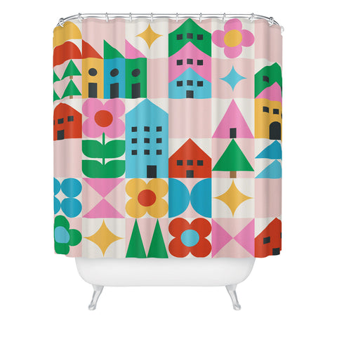 Carey Copeland Happy Town Checks Shower Curtain