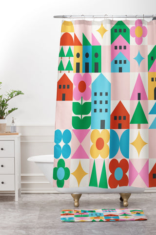 Carey Copeland Happy Town Checks Shower Curtain And Mat