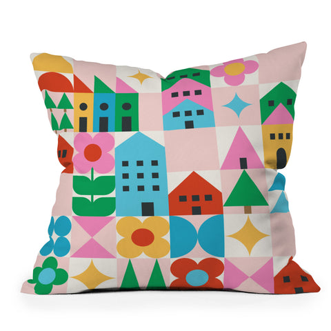 Carey Copeland Happy Town Checks Outdoor Throw Pillow