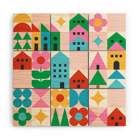 Carey Copeland Happy Town Checks Wood Wall Mural