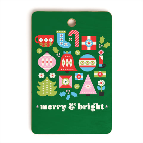 Carey Copeland Merry Bright Christmas Green Cutting Board Rectangle