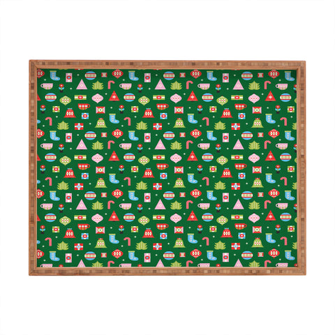 Carey Copeland Merry Bright Christmas Green Rectangular Tray