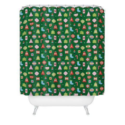 Carey Copeland Merry Bright Christmas Green Shower Curtain