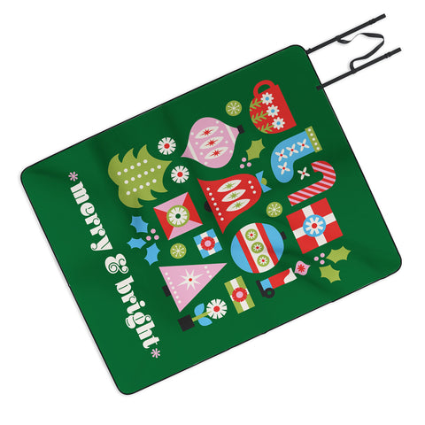 Carey Copeland Merry Bright Christmas Green Picnic Blanket