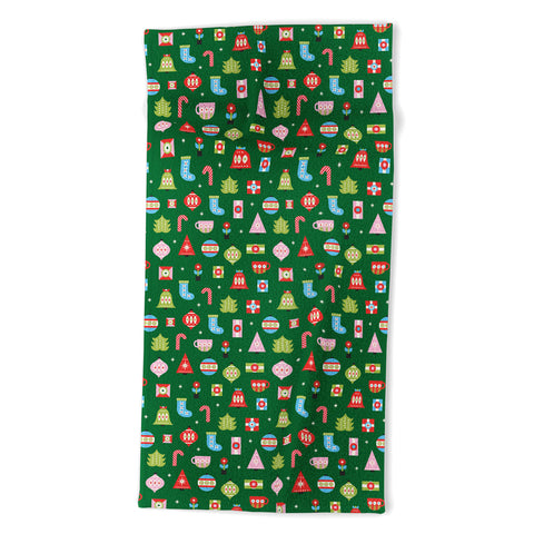 Carey Copeland Merry Bright Christmas Green Beach Towel