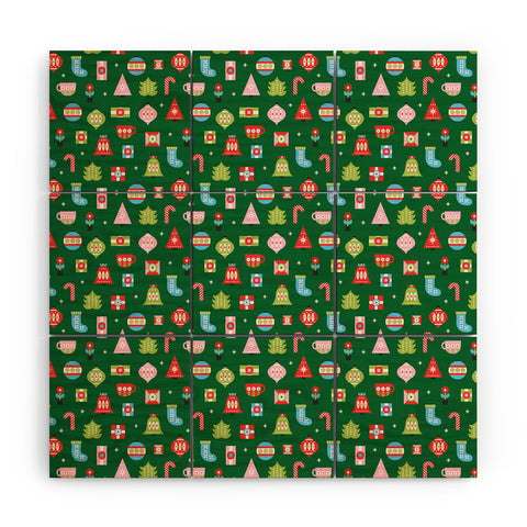 Carey Copeland Merry Bright Christmas Green Wood Wall Mural