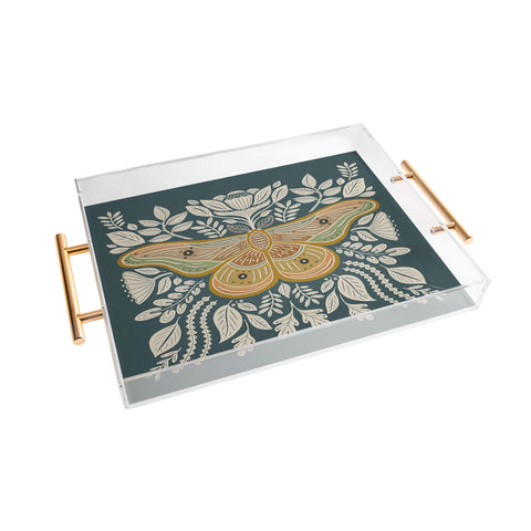 Carey Copeland Moth Floral Gold BlueGreen Acrylic Tray