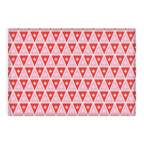 Carey Copeland Retro Christmas Triangles Red Outdoor Rug