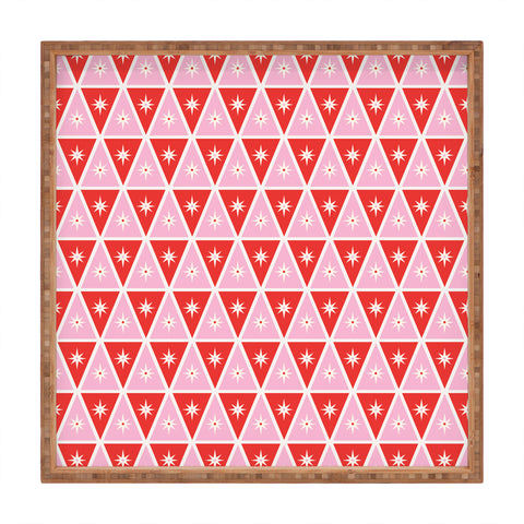 Carey Copeland Retro Christmas Triangles Red Square Tray