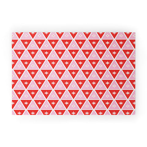 Carey Copeland Retro Christmas Triangles Red Welcome Mat