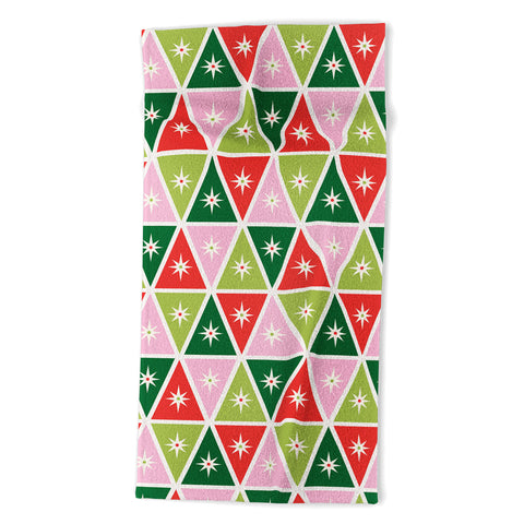 Carey Copeland Retro Christmas Triangles Beach Towel