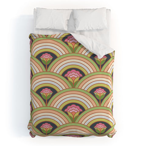 Carey Copeland Retro Rainbow Flowers Duvet Cover