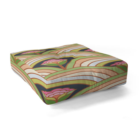 Carey Copeland Retro Rainbow Flowers Floor Pillow Square