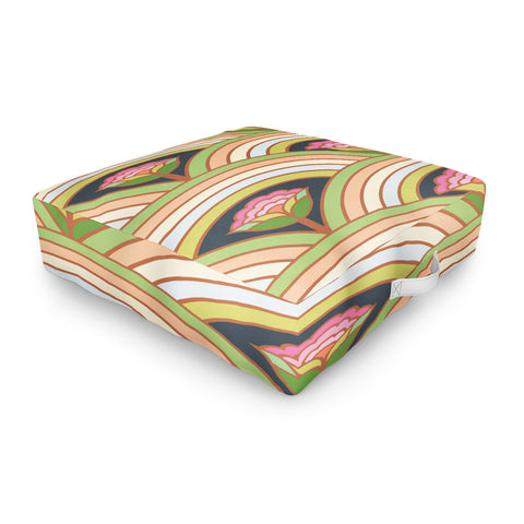 Carey Copeland Retro Rainbow Flowers Outdoor Floor Cushion