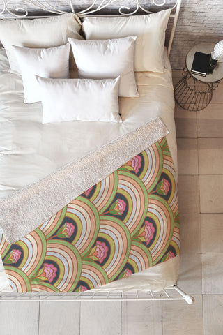 Carey Copeland Retro Rainbow Flowers Fleece Throw Blanket