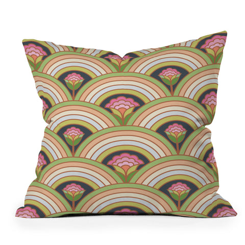 Carey Copeland Retro Rainbow Flowers Outdoor Throw Pillow