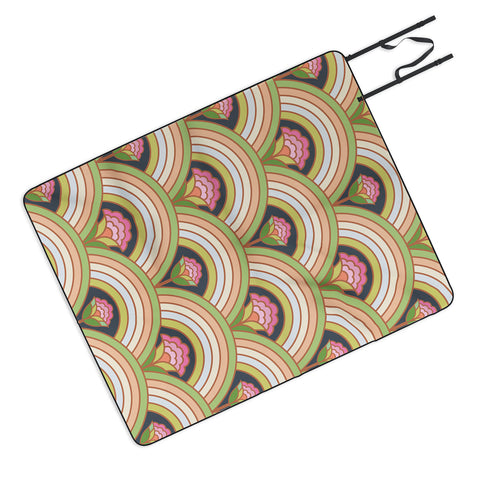 Carey Copeland Retro Rainbow Flowers Picnic Blanket