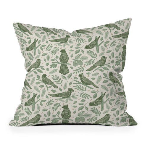 Carey Copeland Song Birds Green Outdoor Throw Pillow