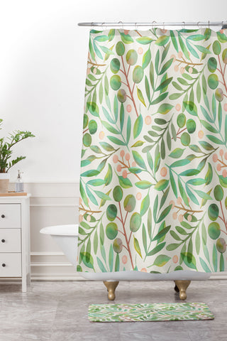 Carey Copeland Watercolor Leaves II Shower Curtain And Mat