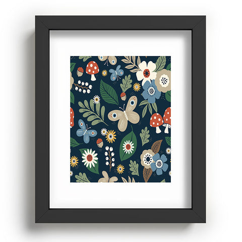 Carey Copeland Woodland Forest Flowers Navy Recessed Framing Rectangle