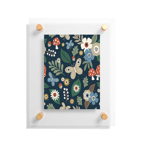 Carey Copeland Woodland Forest Flowers Navy Floating Acrylic Print