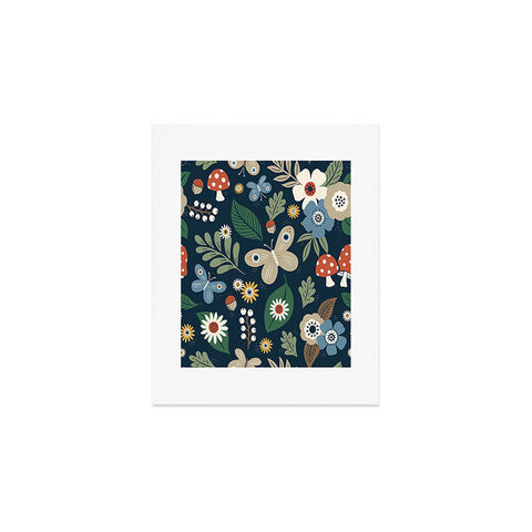 Carey Copeland Woodland Forest Flowers Navy Art Print