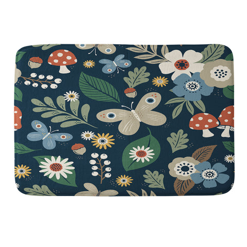 Carey Copeland Woodland Forest Flowers Navy Memory Foam Bath Mat