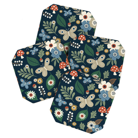 Carey Copeland Woodland Forest Flowers Navy Coaster Set